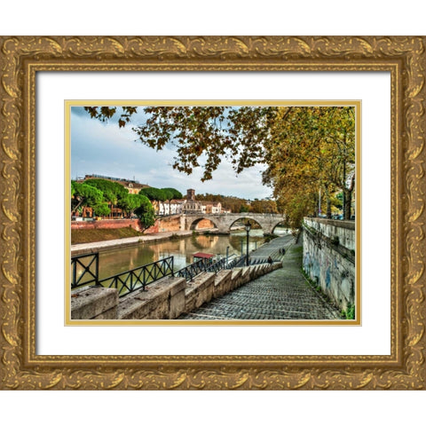 Tiber river through the city of Rome, Italy Gold Ornate Wood Framed Art Print with Double Matting by Frank, Assaf
