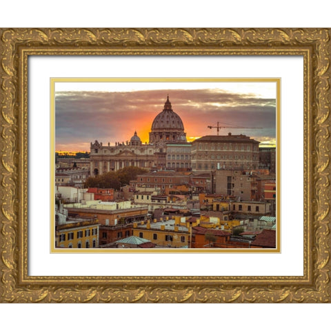 Vatican city with St. Peters Basilica, Rome, Italy Gold Ornate Wood Framed Art Print with Double Matting by Frank, Assaf