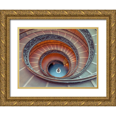 Spiral staircase at the Vatican museum, Rome, Italy Gold Ornate Wood Framed Art Print with Double Matting by Frank, Assaf