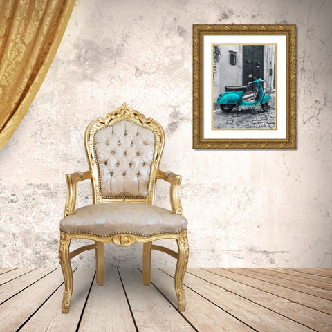 Old scooter on narrow street of Rome Gold Ornate Wood Framed Art Print with Double Matting by Frank, Assaf