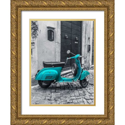 Old scooter on narrow street of Rome Gold Ornate Wood Framed Art Print with Double Matting by Frank, Assaf