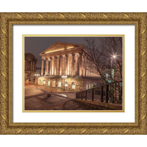 Famous Chamberlain square during night, Birmingham, UK Gold Ornate Wood Framed Art Print with Double Matting by Frank, Assaf
