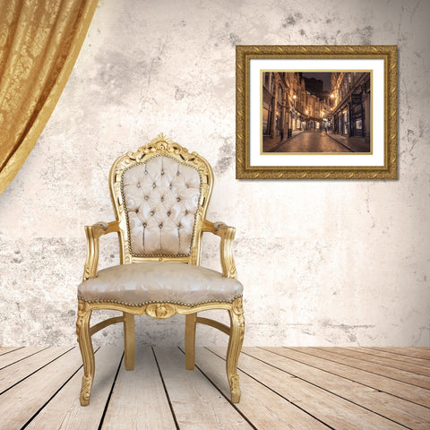 View of Cannon street at night, Birmingham, UK Gold Ornate Wood Framed Art Print with Double Matting by Frank, Assaf