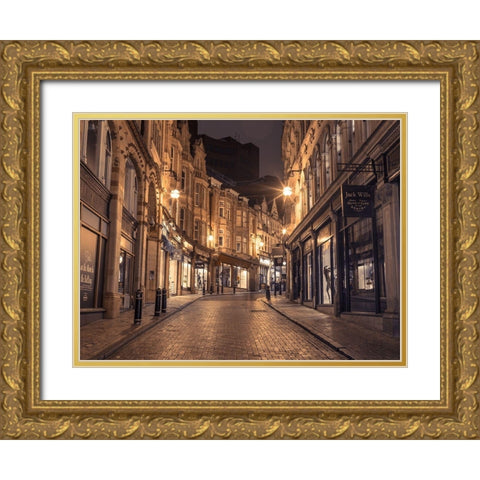 View of Cannon street at night, Birmingham, UK Gold Ornate Wood Framed Art Print with Double Matting by Frank, Assaf