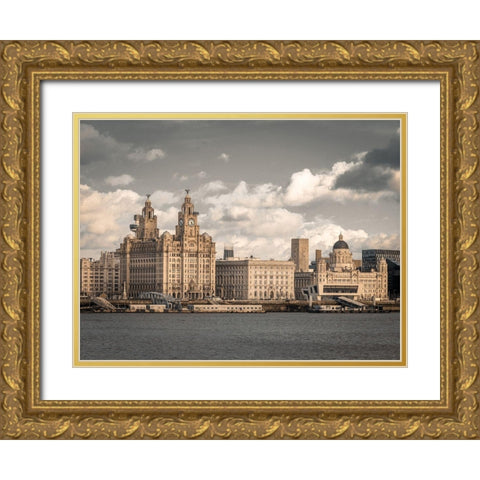 Liverpool skyline across the River Mersey, UK Gold Ornate Wood Framed Art Print with Double Matting by Frank, Assaf