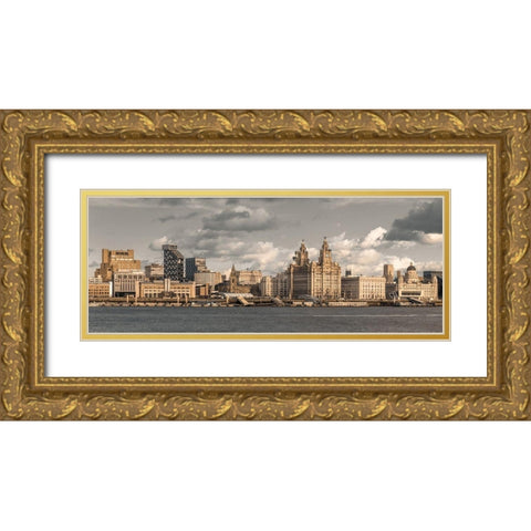 Liverpool skyline across the River Mersey, UK Gold Ornate Wood Framed Art Print with Double Matting by Frank, Assaf