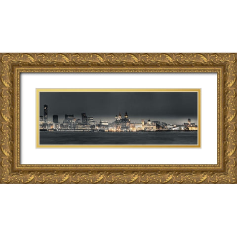 Liverpool skyline across the River Mersey, UK Gold Ornate Wood Framed Art Print with Double Matting by Frank, Assaf