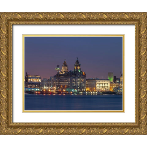 Liverpool city skyline across the River Mersey, UK,FTBR-1871 Gold Ornate Wood Framed Art Print with Double Matting by Frank, Assaf