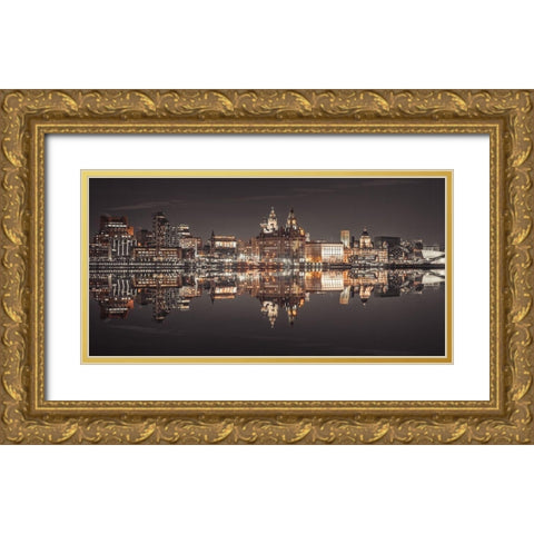 Liverpool skyline across the River Mersey, UK Gold Ornate Wood Framed Art Print with Double Matting by Frank, Assaf