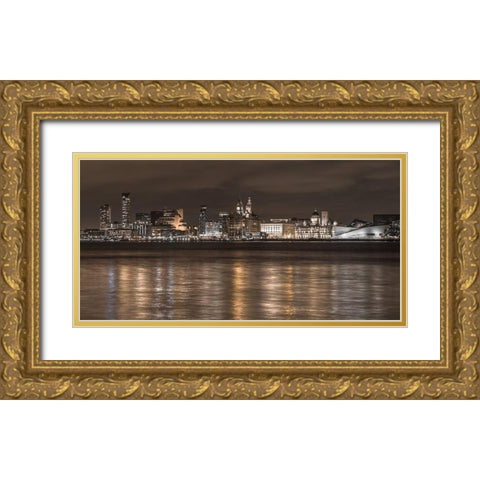 Liverpool city skyline across the River Mersey, UK,FTBR-1873 Gold Ornate Wood Framed Art Print with Double Matting by Frank, Assaf
