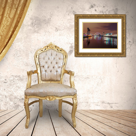 View along the river Clyde at night-Glasgow Gold Ornate Wood Framed Art Print with Double Matting by Frank, Assaf