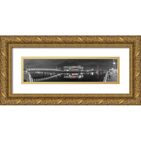 View along the river Clyde at night, Glasgow Gold Ornate Wood Framed Art Print with Double Matting by Frank, Assaf
