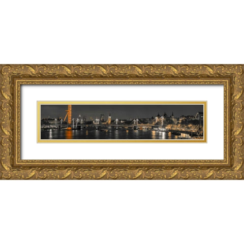 Panoramic view of London skyline over River Thames Gold Ornate Wood Framed Art Print with Double Matting by Frank, Assaf