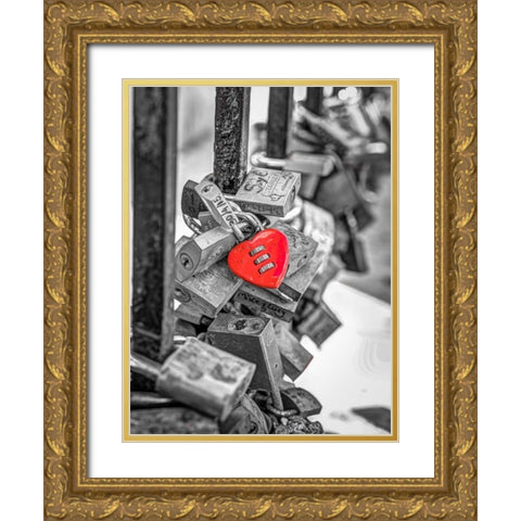 Love padlocks on bridge railing, St Julians, Malta Gold Ornate Wood Framed Art Print with Double Matting by Frank, Assaf
