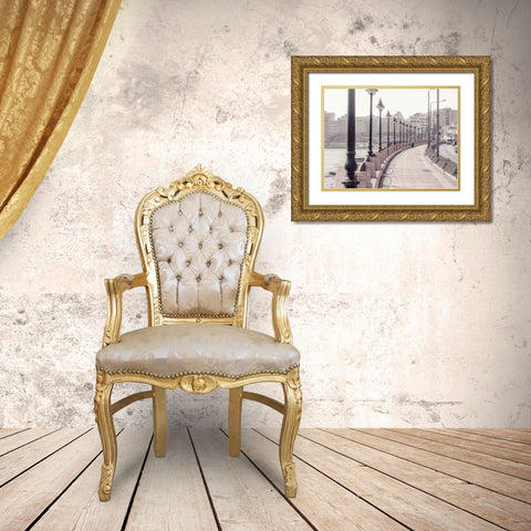 Road by the sea at St Julians bay, Malta Gold Ornate Wood Framed Art Print with Double Matting by Frank, Assaf