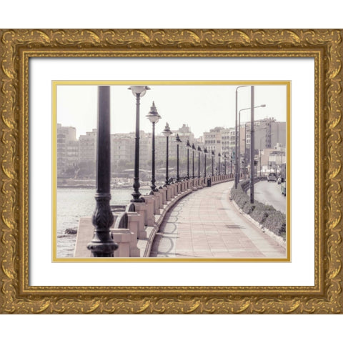 Road by the sea at St Julians bay, Malta Gold Ornate Wood Framed Art Print with Double Matting by Frank, Assaf