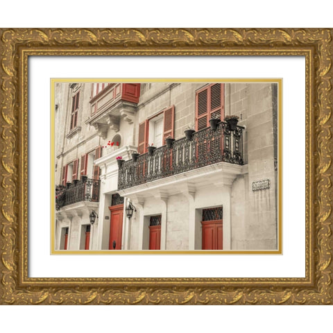 Traditional Maltese house with balcony, Mdina, Malta Gold Ornate Wood Framed Art Print with Double Matting by Frank, Assaf