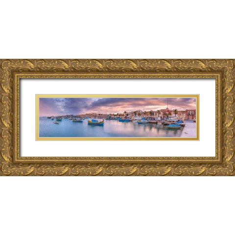 Marsaxlokk harbour, Malta Gold Ornate Wood Framed Art Print with Double Matting by Frank, Assaf