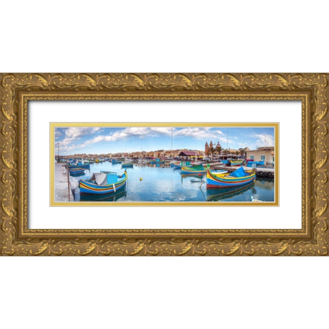 Marsaxlokk harbour, Malta Gold Ornate Wood Framed Art Print with Double Matting by Frank, Assaf