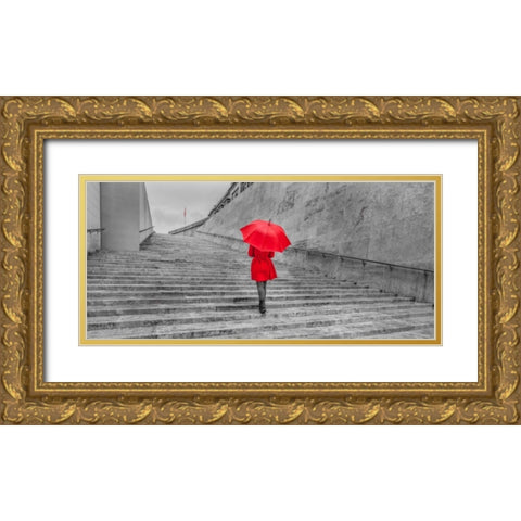 Tourist with red umbrella, Malta Gold Ornate Wood Framed Art Print with Double Matting by Frank, Assaf