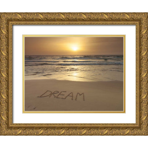 Sand writing - Word Dream written on beach Gold Ornate Wood Framed Art Print with Double Matting by Frank, Assaf