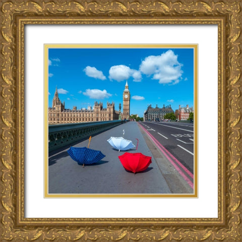 Colourful umbrellas on Westminster Bridge , London, UK Gold Ornate Wood Framed Art Print with Double Matting by Frank, Assaf