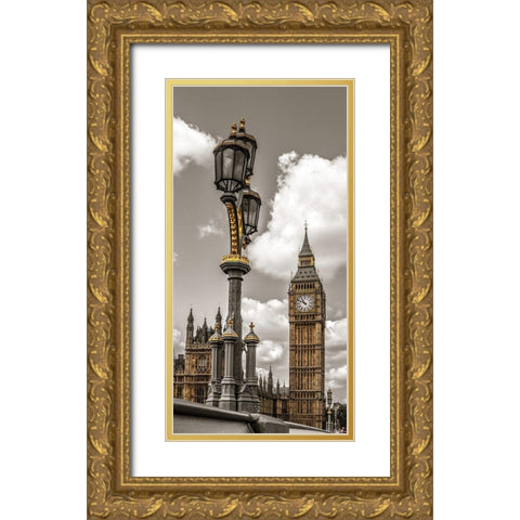 Street lamp with Big Ben in background-London-UK Gold Ornate Wood Framed Art Print with Double Matting by Frank, Assaf