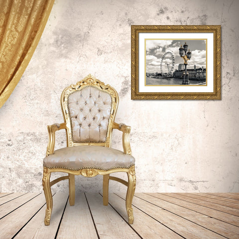 Lampost with London eye and County hall in background, London, UK Gold Ornate Wood Framed Art Print with Double Matting by Frank, Assaf