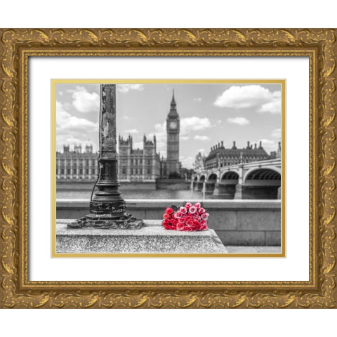 Bunch of Roses by a lampost, London, UK Gold Ornate Wood Framed Art Print with Double Matting by Frank, Assaf
