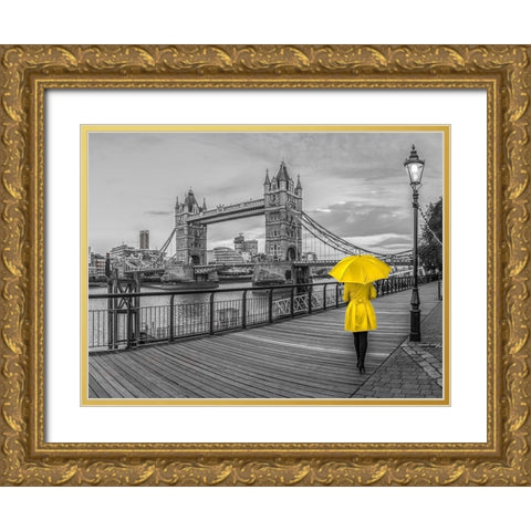 Lady in yellow, Tower bridge, London Gold Ornate Wood Framed Art Print with Double Matting by Frank, Assaf