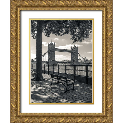 Thames promenade with Tower bridge in background, London, UK Gold Ornate Wood Framed Art Print with Double Matting by Frank, Assaf