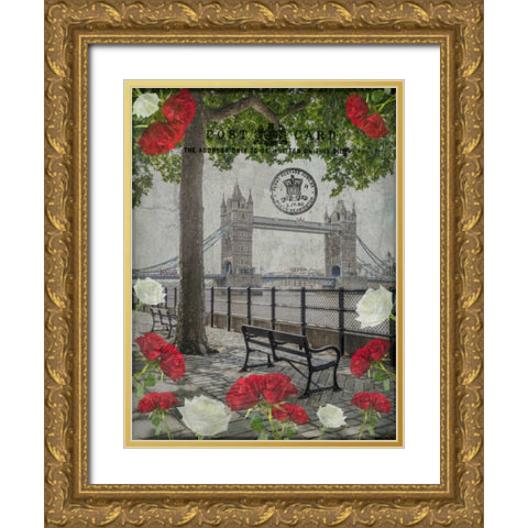 Thames promenade with Tower bridge in background, London, UK Gold Ornate Wood Framed Art Print with Double Matting by Frank, Assaf