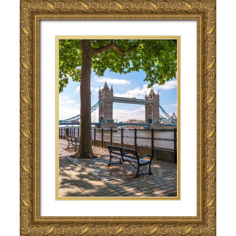 Thames promenade with Tower bridge in background, London, UK Gold Ornate Wood Framed Art Print with Double Matting by Frank, Assaf