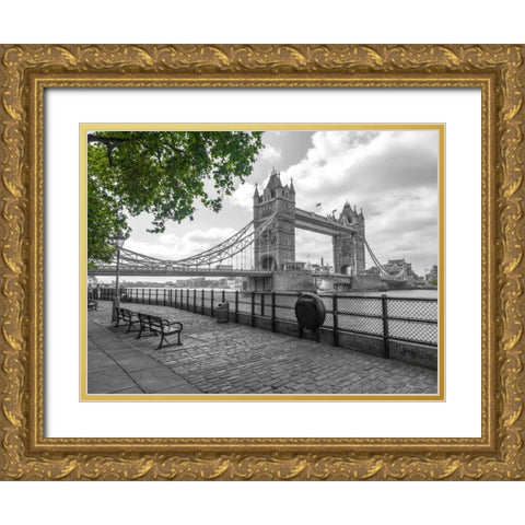 Thames promenade with Tower bridge in background, London, UK Gold Ornate Wood Framed Art Print with Double Matting by Frank, Assaf