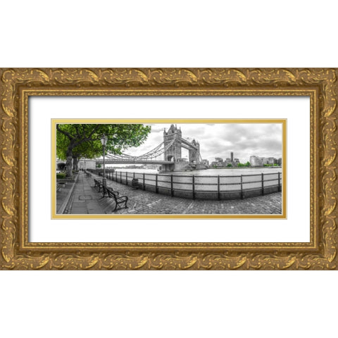 Thames promenade with Tower bridge in background, London, UK Gold Ornate Wood Framed Art Print with Double Matting by Frank, Assaf