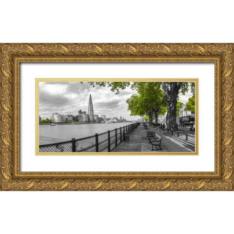 Thames promenade with The Shard in background, London, UK Gold Ornate Wood Framed Art Print with Double Matting by Frank, Assaf