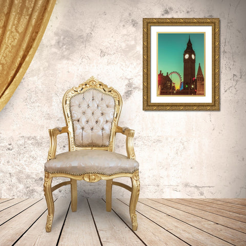 View of Big Ben from street, London, UK, FTBR-1905 Gold Ornate Wood Framed Art Print with Double Matting by Frank, Assaf