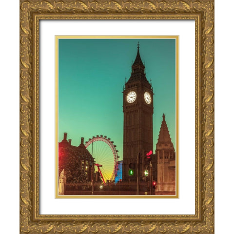 View of Big Ben from street, London, UK, FTBR-1905 Gold Ornate Wood Framed Art Print with Double Matting by Frank, Assaf