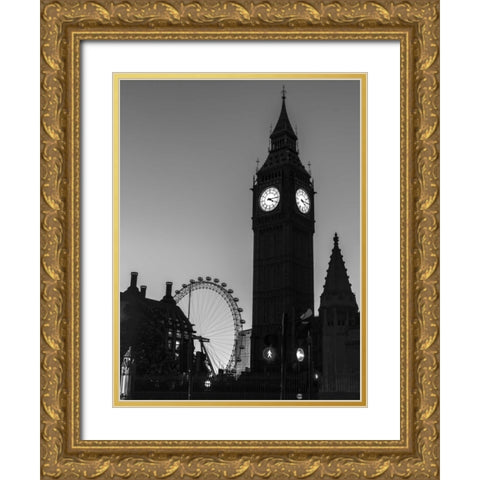 View of Big Ben from street, London, UK Gold Ornate Wood Framed Art Print with Double Matting by Frank, Assaf