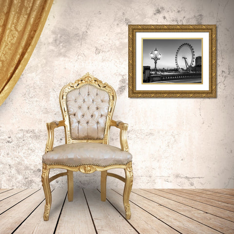 Street lamp on Westminster Bridge with London Eye in background, London, UK Gold Ornate Wood Framed Art Print with Double Matting by Frank, Assaf