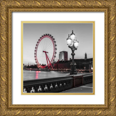 Street lamp on Westminster Bridge with London Eye in background, London, UK Gold Ornate Wood Framed Art Print with Double Matting by Frank, Assaf