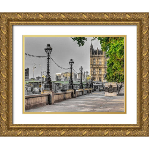 Thames promenade, London, UK Gold Ornate Wood Framed Art Print with Double Matting by Frank, Assaf