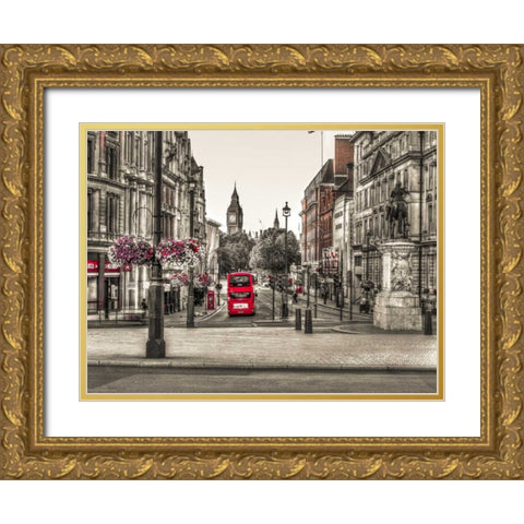 Streets of London city with double decker bus, UK Gold Ornate Wood Framed Art Print with Double Matting by Frank, Assaf