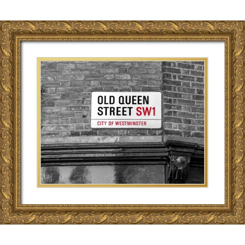 Old Queen street signboard, London, UK Gold Ornate Wood Framed Art Print with Double Matting by Frank, Assaf