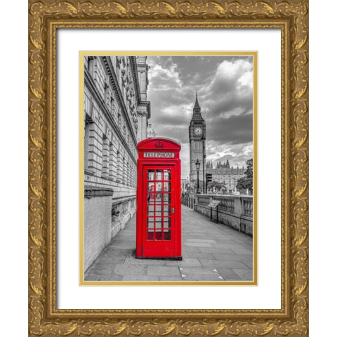 Telephone booth with Big Ben, London, UK, FTBR-1809 Gold Ornate Wood Framed Art Print with Double Matting by Frank, Assaf
