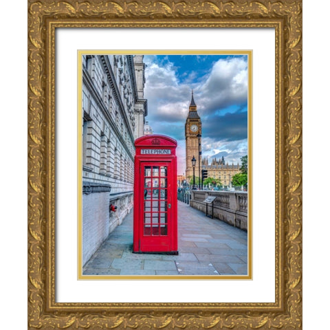 Telephone booth with Big Ben, London, UK Gold Ornate Wood Framed Art Print with Double Matting by Frank, Assaf