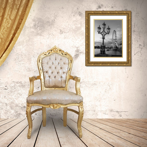 Street lamp with London Eye, London, UK Gold Ornate Wood Framed Art Print with Double Matting by Frank, Assaf