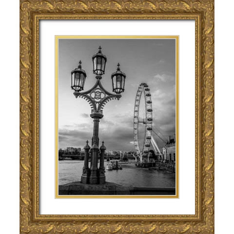 Street lamp with London Eye, London, UK Gold Ornate Wood Framed Art Print with Double Matting by Frank, Assaf