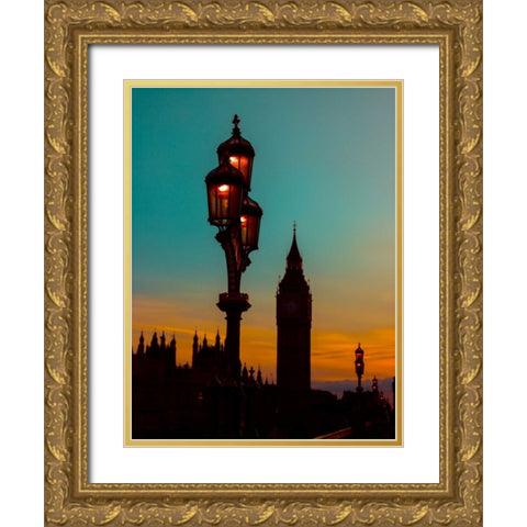 Street lamp with Big Ben, London, UK Gold Ornate Wood Framed Art Print with Double Matting by Frank, Assaf