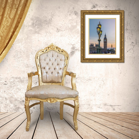 Street lamp with Big Ben, London, UK, FTBR-1919 Gold Ornate Wood Framed Art Print with Double Matting by Frank, Assaf
